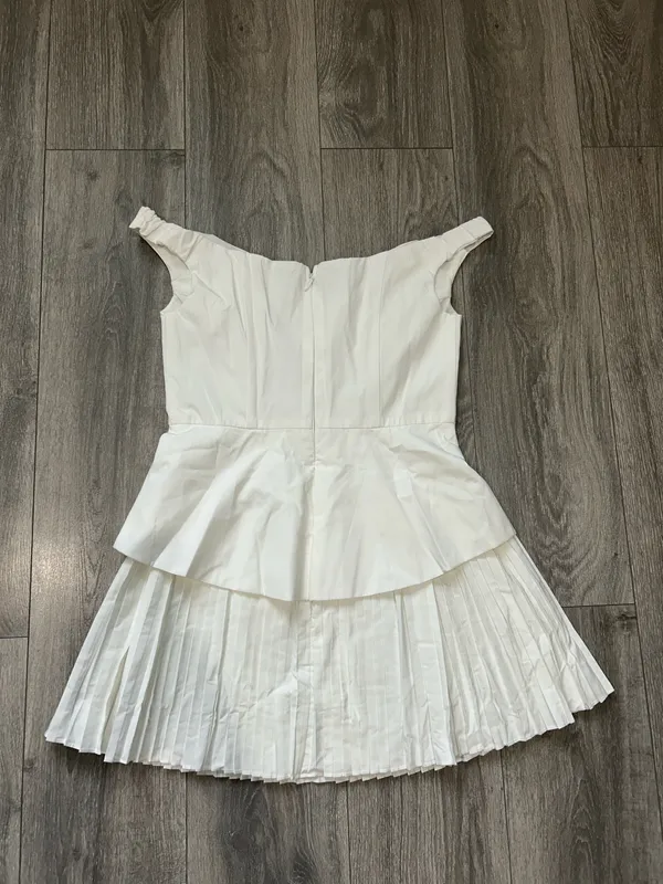 New Showpo IZARA Mini Dress Off Shoulder Pleated Dress In Off White Size 8 - Image 11