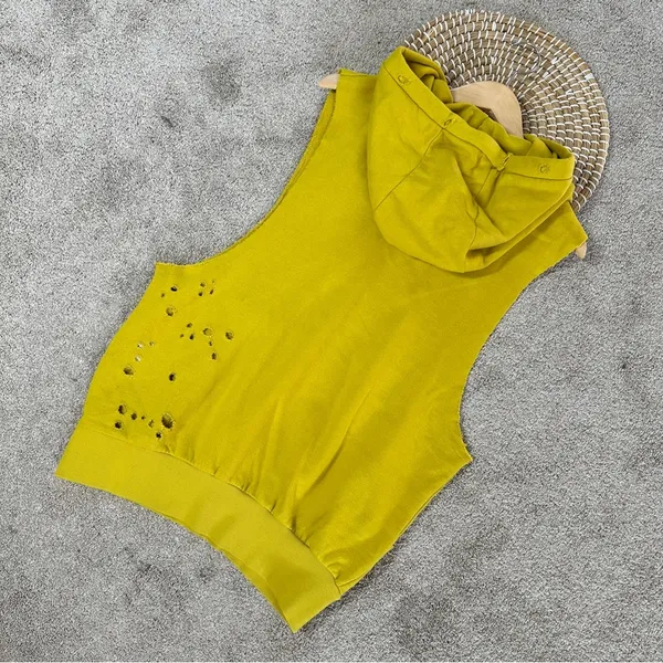 Niyama Sol Women’s Sleeveless Destroyed Hoodie Pullover in Chartreuse Yellow XL - Image 6