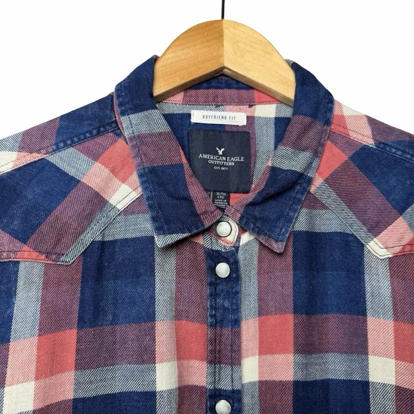 American Eagle Boyfriend Fit Shirt Womens XL Plaid Snap Button Western Cowgirl - Image 5