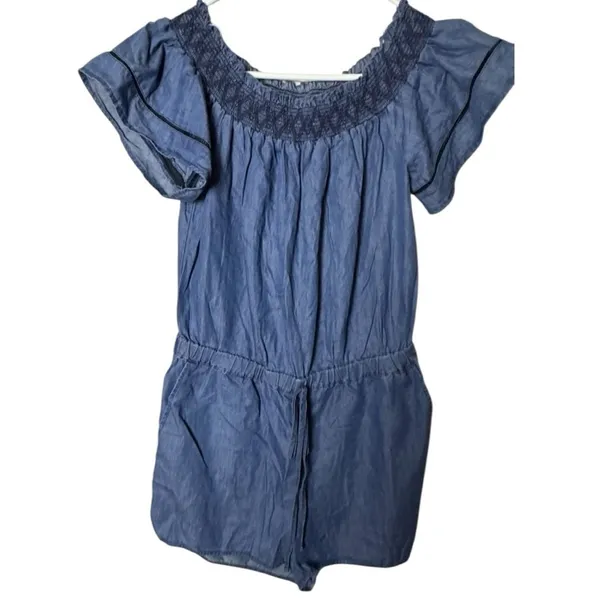 Love Tree Short Sleeve Elastic Waist Shorts Style Denim Romper Sz L New With Tag - Image 5