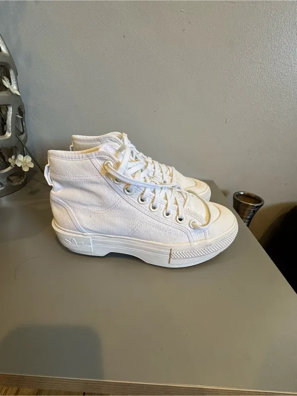 adidas White High-Top Platform Canvas Sneakers with Gum Outsole - Image 4