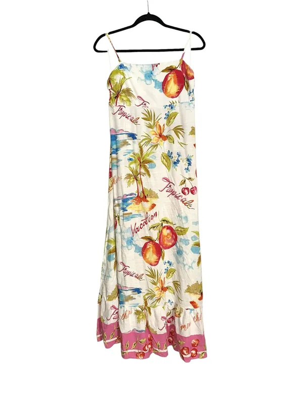 Label of Love Nalani Linen Blend White Tropical Print Maxi Dress XL - Image 3