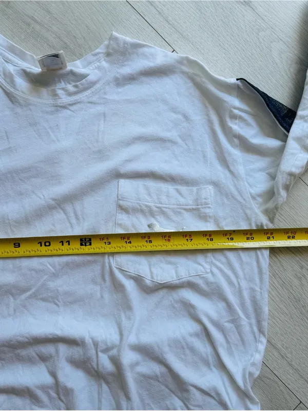 PINK Victoria's Secret White Pocket Tee with Black/Rainbow Sleeve Stripe - Image 9