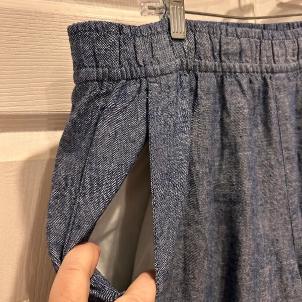 Old‎ Navy Women High Rise Wide Leg Linen Blend Pants Size L Blue Casual Beach - Image 2