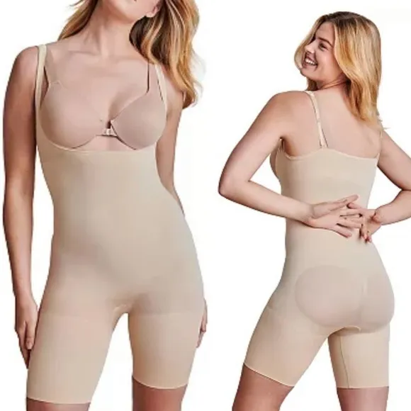 Spanx Open Bust Mid Thigh Bodysuit Tan Nude Convertible Shapewear Womens XLarge - Image 2