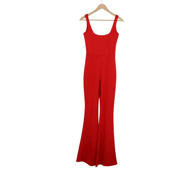Missguided Red Scoop Neck Sleeveless Wide Leg Flare Jumpsuit Size 4 US - Image 2