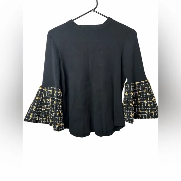 THML Tweed Angel Sleeve Top black gold tweed detailing on the bell sleeve NWT - Image 2