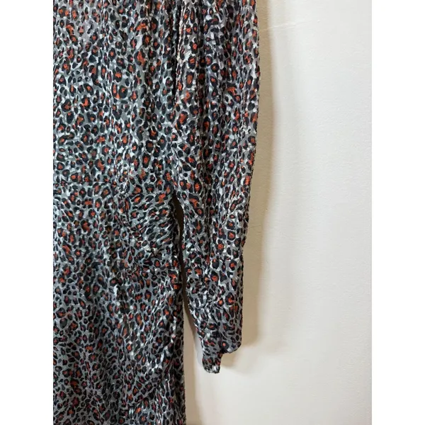 Scotch & Soda Leopard Print Mini Dress Women 34 Multicolor Mock Neck Sheer Party - Image 8