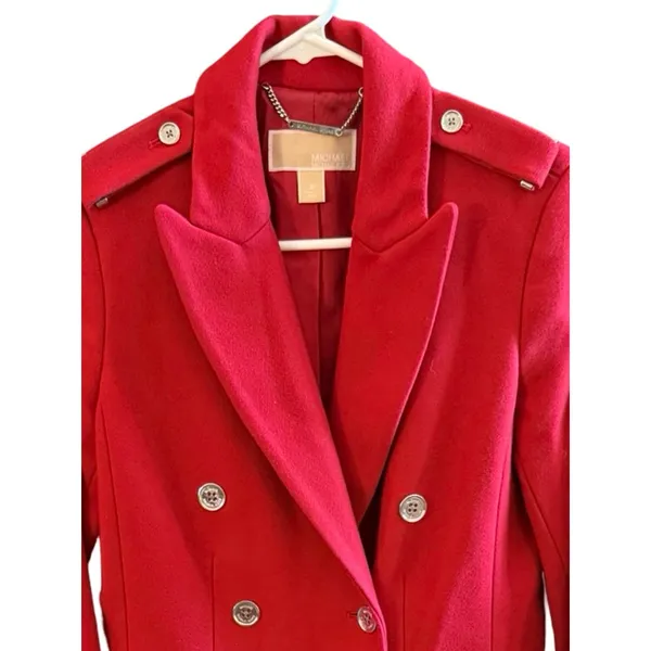 Michael Kors Coat Womens Size S Red Wool Double Breasted Military Peacoat Zipper - Image 5