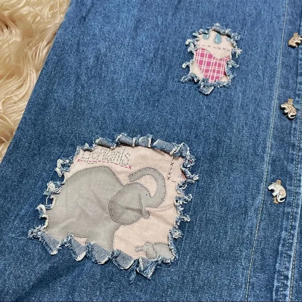 Custom OOAK vintage 90s denim Noah’s ark button down - Image 5