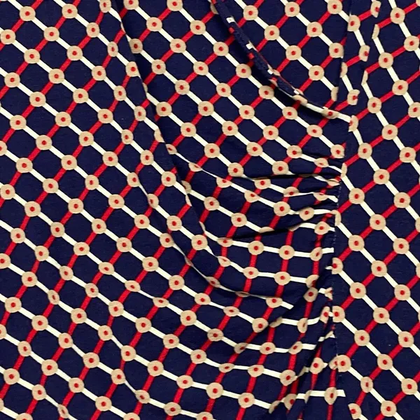 Talbots‎ Shirt Womens Large Blue Red V Neck Pullover Ruched Knit Stretch Classic - Image 2