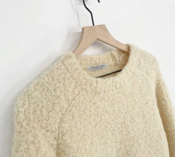 COS Fuzzy Crew Neck Sweater Wide Sleeve Side Slit Ivory Women's S - Image 2