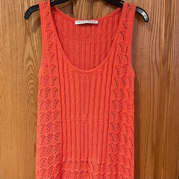 Trina Turk Open Crochet‎ Knit Sleeveless Dress Cover-Up in Orange Pop Size XS/S - Image 2