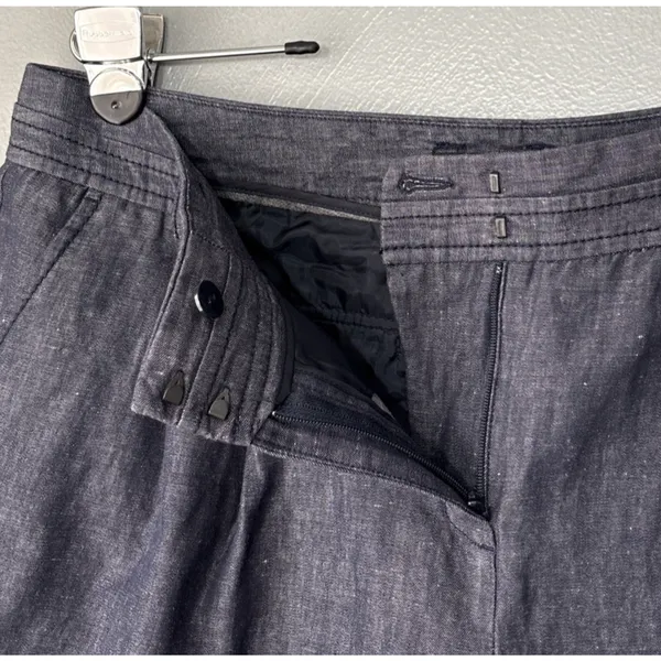 Express Chambray Linen Denim Short Size 12 Pleated Dark Blue Jean Mini 4" Preppy - Image 5