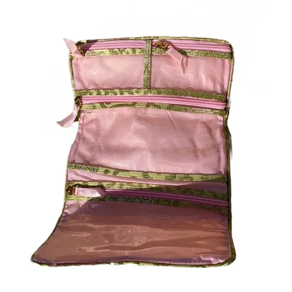 NWOT 3-Piece Travel Toiletry, Jewelry Roll & Makeup Bag Set, Pink & Light Green - Image 9