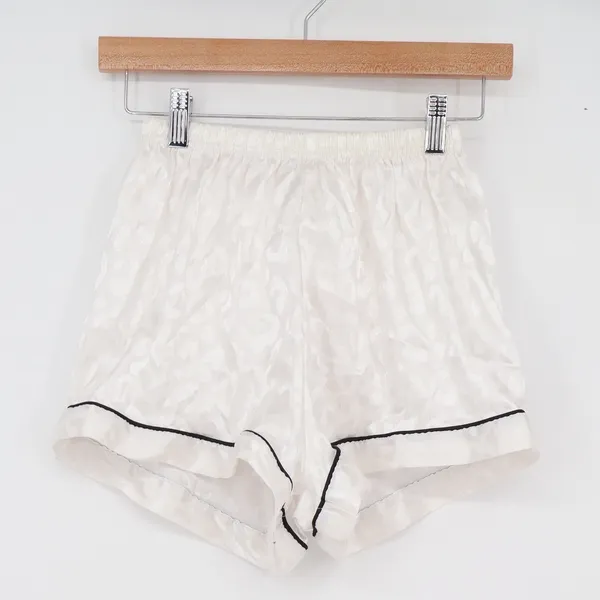 Unbranded Pajama Shorts Womens S White Leopard Jacquard Satin Piping Excellent - Image 2