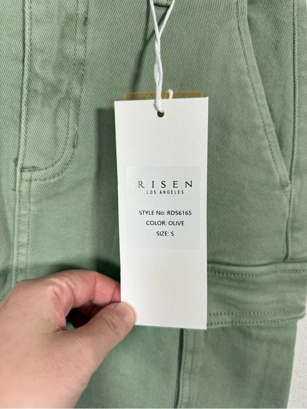 Risen Cargo Mini Skirt Olive Stretch Utility Pockets Size S Green - Image 7