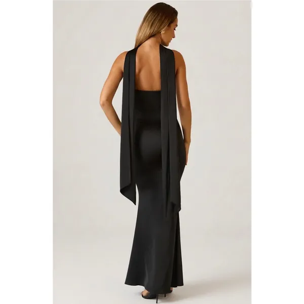 Oh Polly Mandi Scarf-Detail Strapless Gown Maxi Dress in Black size 6 New - Image 4