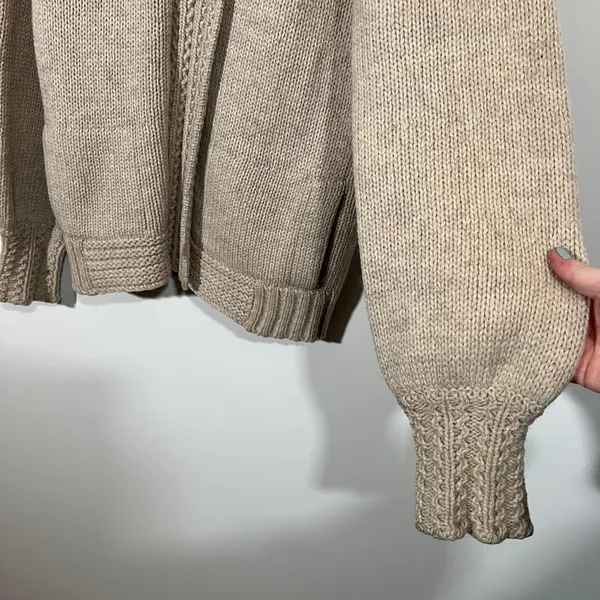 Vintage 100% Wool Sweater Eddie Bauer Tan Zip-Up Cardigan Pockets Size Medium - Image 7