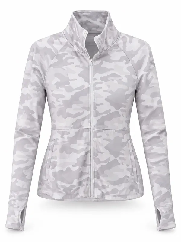 Jockey Gray Camo Full Zip Athletic Jacket Thumbholes Size S - Image 2