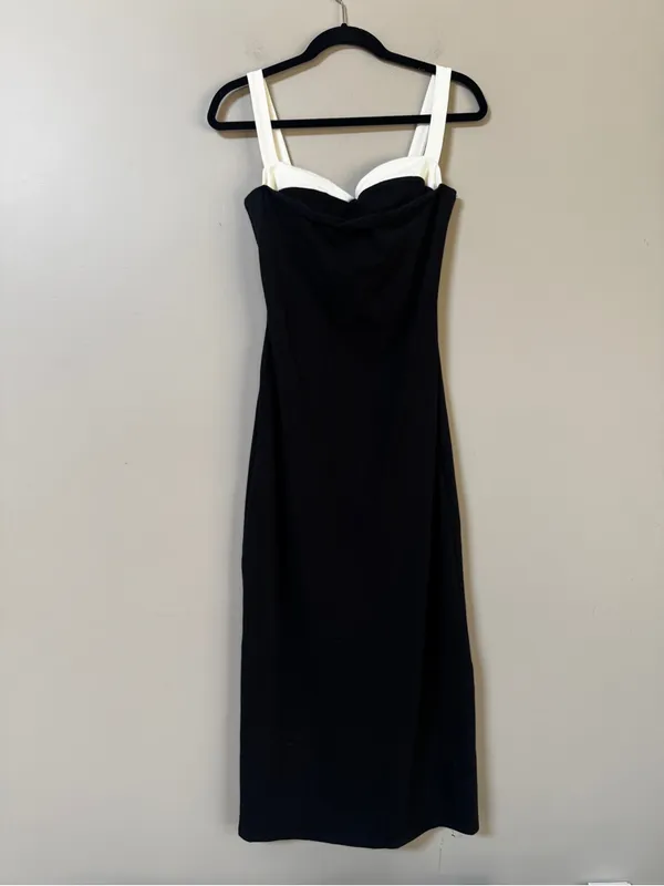 Reformation Black Midi Dress with White Straps - Image 7