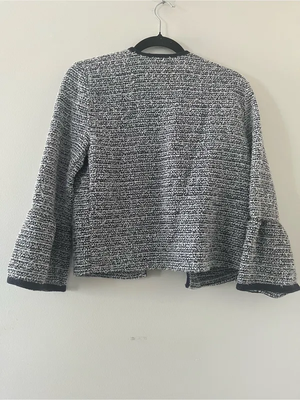 Loft Black Tweed Open Front Blazer Jacket Small Quiet Luxury Business Casual - Image 5