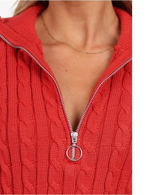 Petal & Pup Frida Cable Knit Half Zip Sweater, Red, Size XL, NWOT Display - Image 3