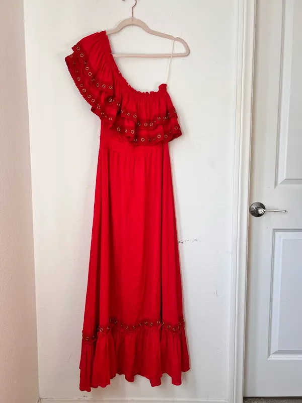 MISA Los Angeles Safa Red One Shoulder Ruffle Maxi Dress Women's XS $400 - Image 5