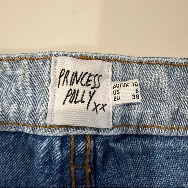 Princess Polly Two-Tone High Waisted Mom Jeans Straight Leg Women’s 6 Blue Wash - Image 6