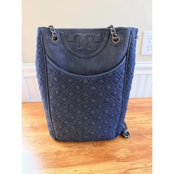 Tory Burch Fleming Denim Quilted Convertible Backpack Shoulder Bag Large - Image 15