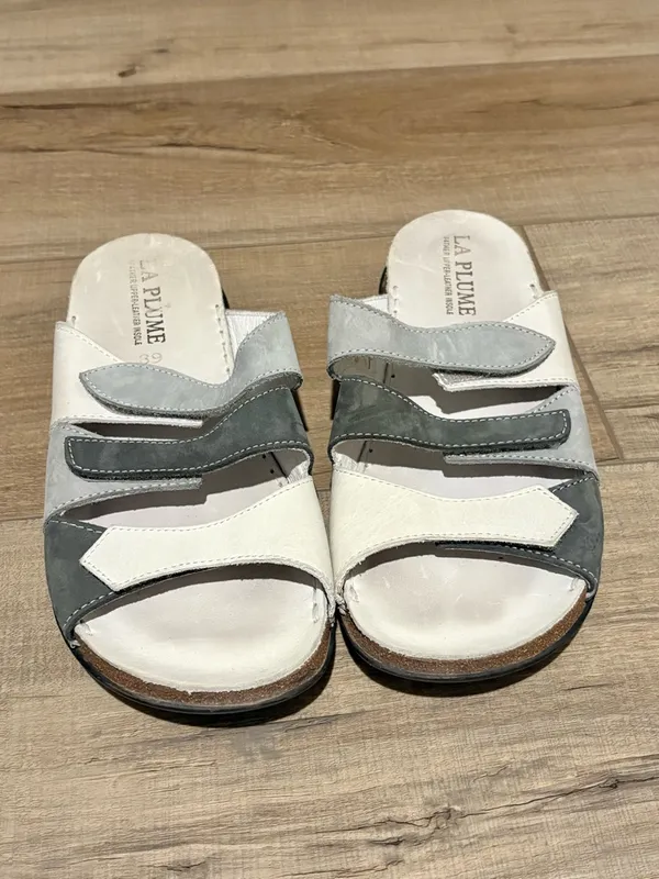La plume leather slip on sandals white grey‎ size 39 - Image 2