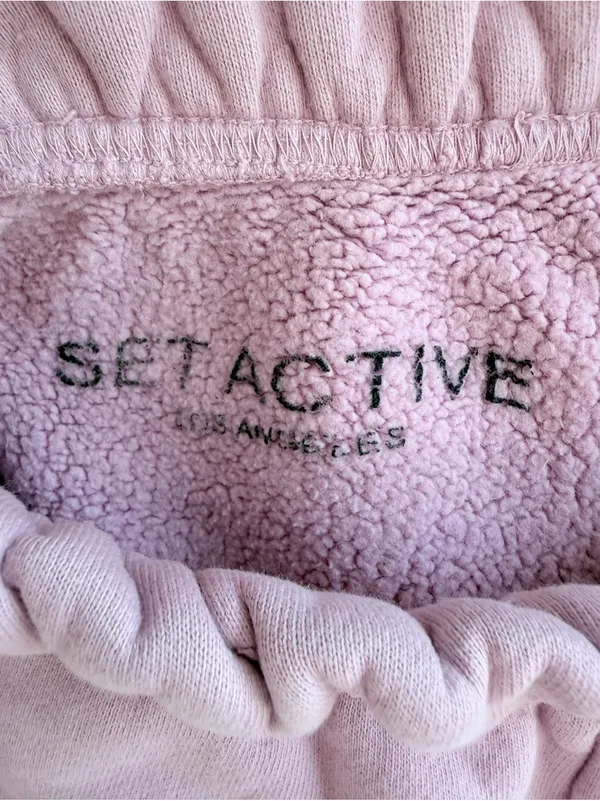 SET Active Pink French Terry Sweat Shorts Elastic Ruffle Waist Lounge USA S - Image 9