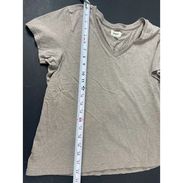 Pact Organic Cotton Tshirt Womens L Taupe V-neck Short Sleeve Sustainable Basic - Image 9