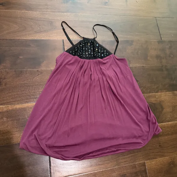 Beaded Accent Knit Halter Top Size Medium Purple Plum & Black - Image 2