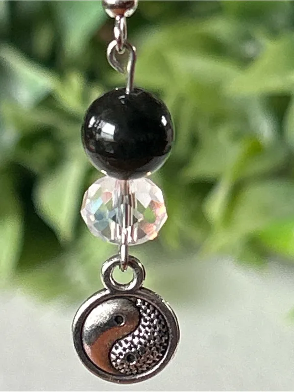 Handmade black obsidian and silver Yin Yang Dangle Earrings - Image 3
