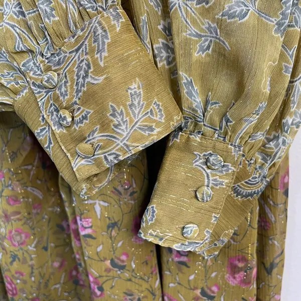 House of Harlow 1960 Mustard Floral Smocked Long Sleeve Flowy Smocked dress M - Image 5