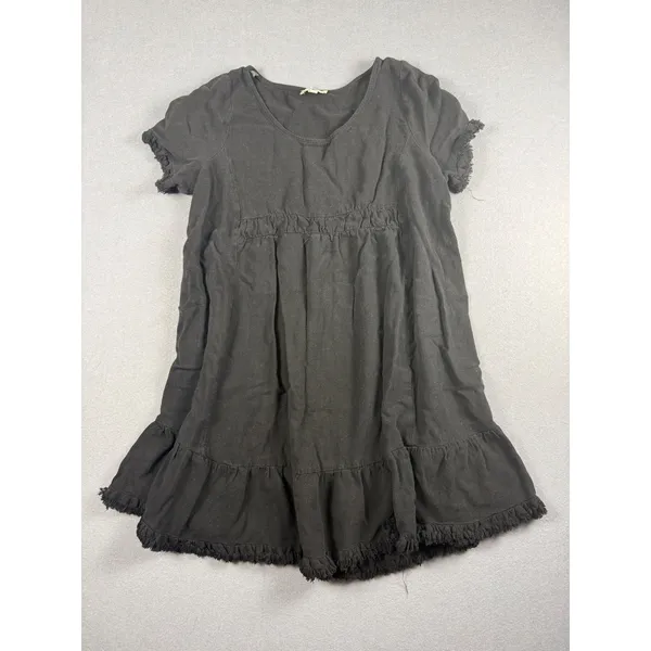 Umgee USA Black Linen Blend Fringed Babydoll Mini Dress Womens Large - Image 2