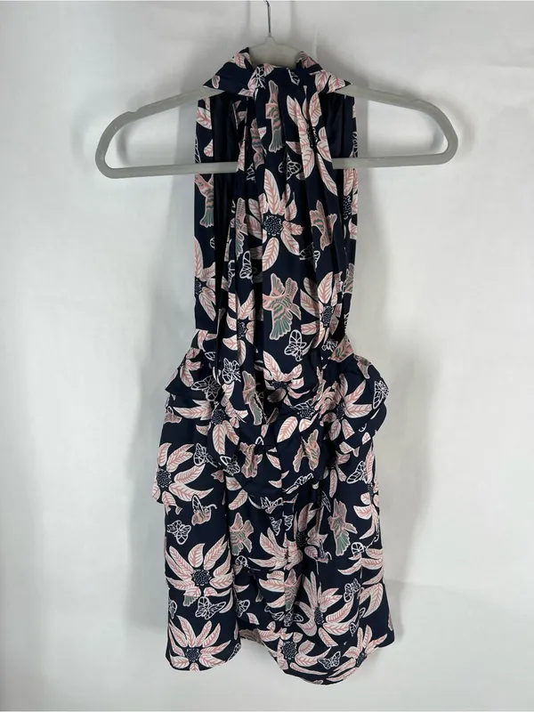 Outerknown Bailey Dress Size 2 Navy Floral Halter Ruffle Mini Dress NWT - Image 8