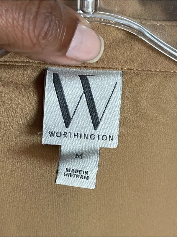 WORTHINGTON | Tan Snap Button-Front Long Sleeve Blouse Sz M - Image 7