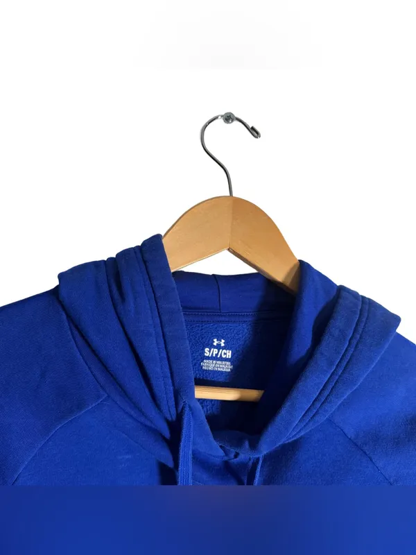 Under Armour Hooded Sweatshirt Women's Small Blue Logo Fleece Pullover Athletic - Image 5