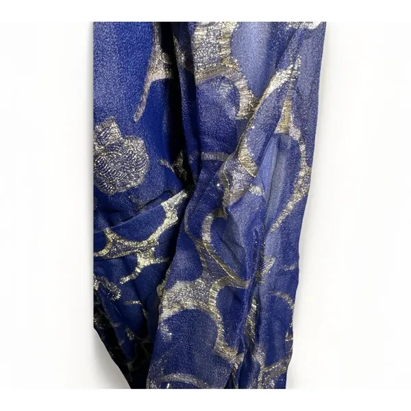 VTG CLIFTON WILHITE 18 Blue Metallic Floral Long Sleeve Gown Couture Dress - Image 8