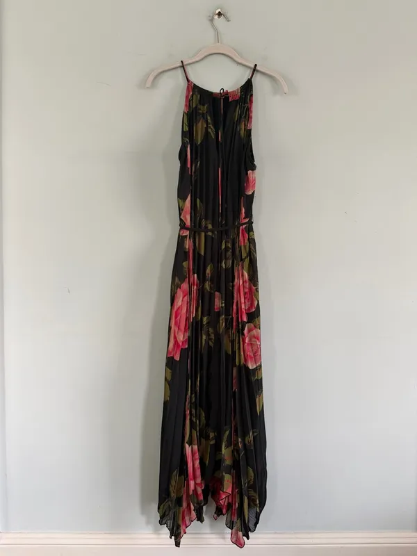 NWT‎ Anthropologie Emeline Black Multi Floral Pleated Boho Midi Dress - Image 4