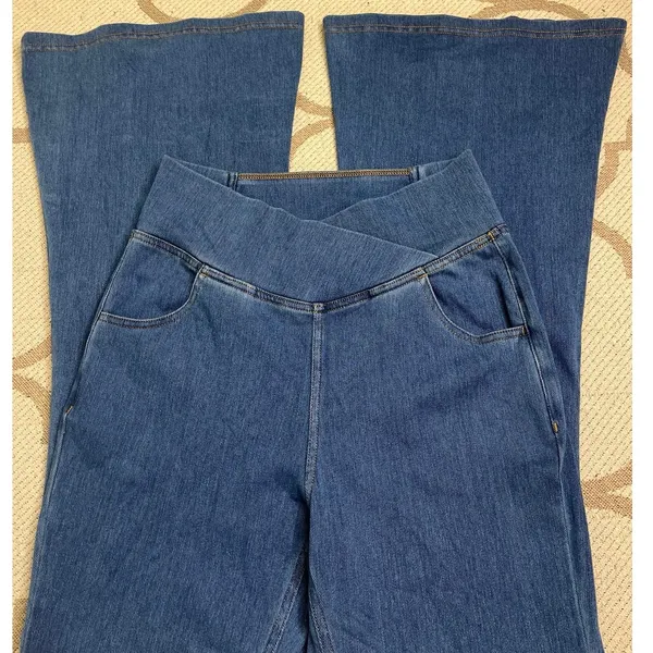 Halara Flex High Waisted Crossover Pocket Washed Flare Jeans Size Medium - Image 2
