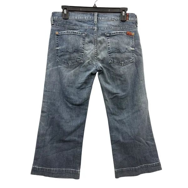 7 For All Mankind Dojo Cropped Flare Jeans Retro Y2K Boho Medium Wash Denim 28 - Image 2