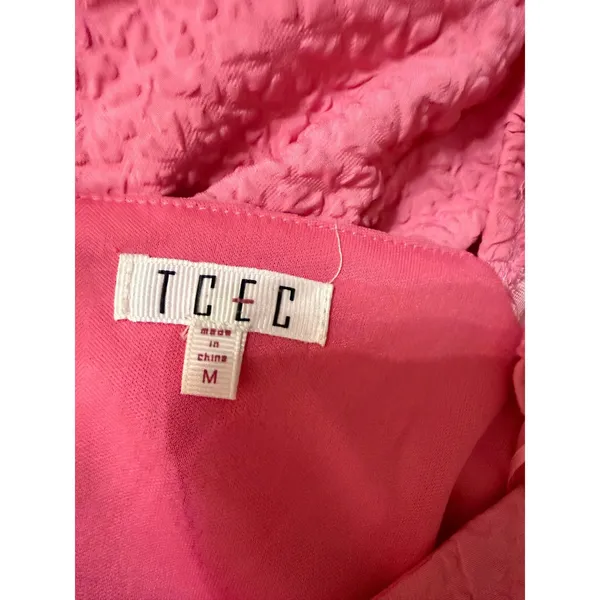 TCEC Tech Textured Pink Puff Sleeve Midi Dress Coquette Barbiecore M Wedding‎ Guest - Image 8