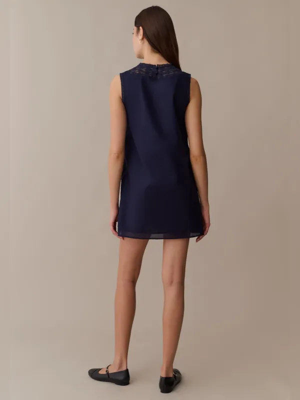 NWT Sorella Tally Cotton Mini Dress size Medium M navy blue embroidery Few Moda - Image 3