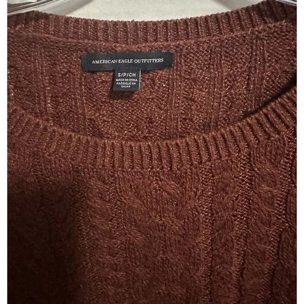 American Eagle Cable Knit Sweater Side Zipper Size‎ S Rust Color - Image 3