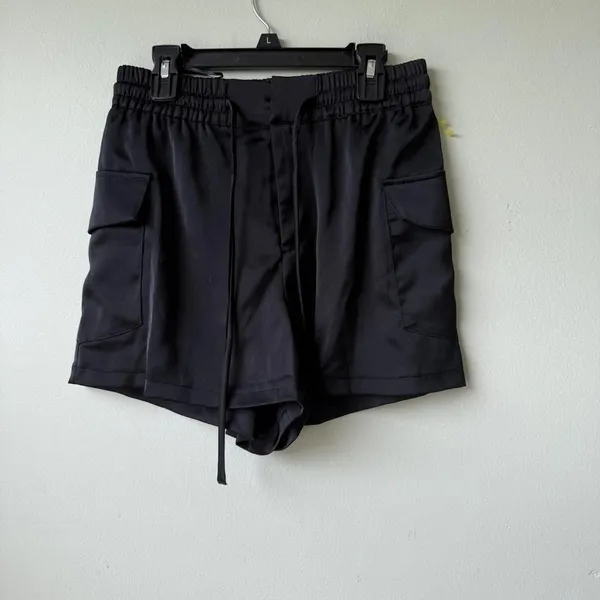 ZARA XS Black‎ Satin Cargo Shorts Drawstring Elastic Waist Casual - Image 2