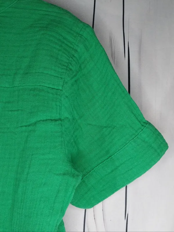 J. Crew Bright Green V-Neck Gauze Popover Short Sleeve Preppy Casual Top - Image 7