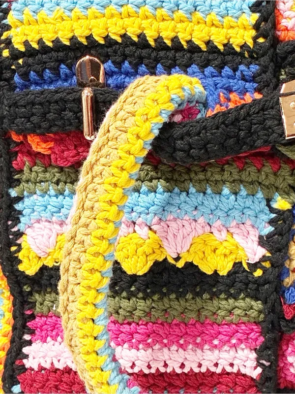 Akira Multicolor Crotchet Tote Bag Front Clasp Shoulderbag Granny Boho - Image 2